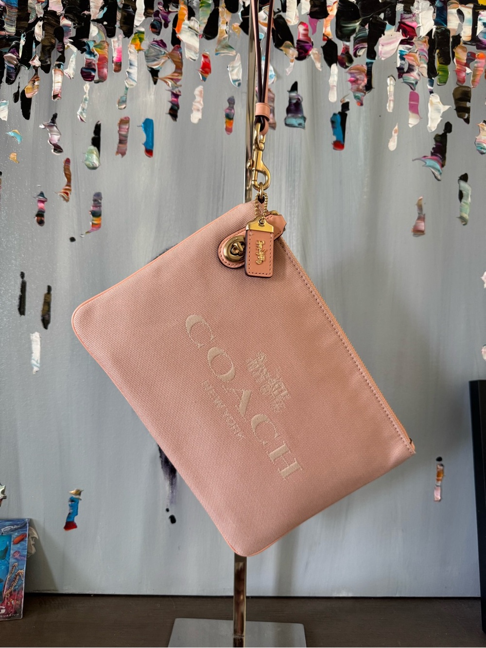 Coach Blush Pink Leather Wristlet with Gold Hardware